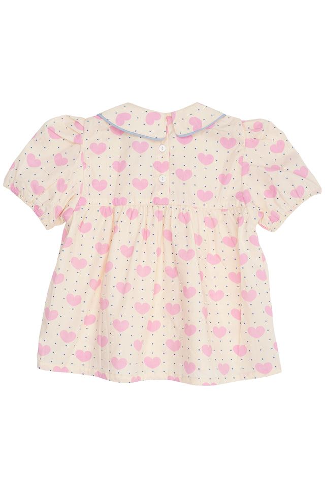 Heart and dots blouse with piping - Heart