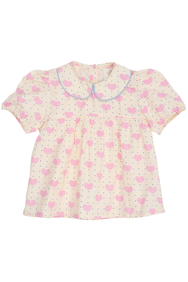 Heart and dots blouse with piping - Heart