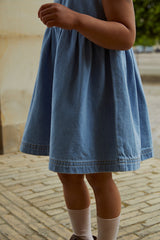 Organic Denim Dress with collar - Blue Indigo Washed