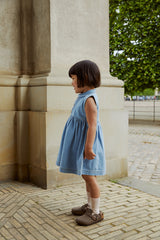 Organic Denim Dress with collar - Blue Indigo Washed