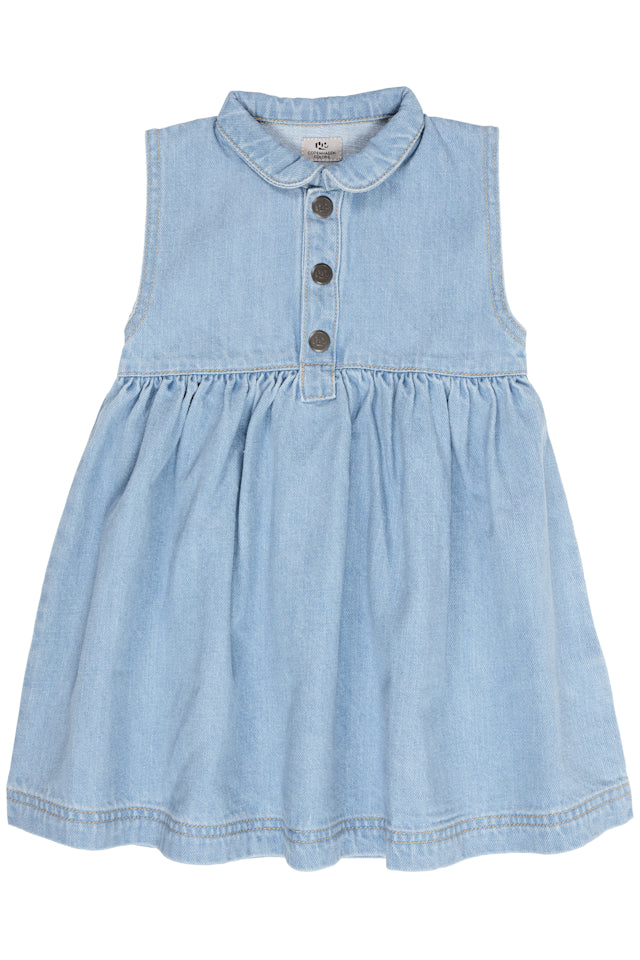 Organic Denim Dress with collar - Blue Indigo Washed