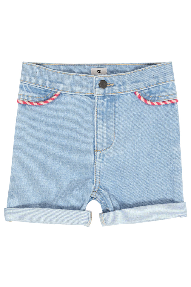 Organic Denim Shorts with Rope Deco - Blue Indigo Washed