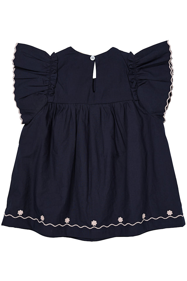 Poplin Blouse With Frill Sleeves - Navy