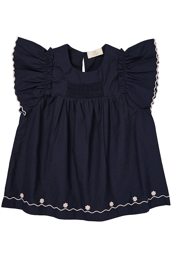 Poplin Blouse With Frill Sleeves - Navy