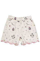 Printed shorts with deco edge - Cream tivoli print