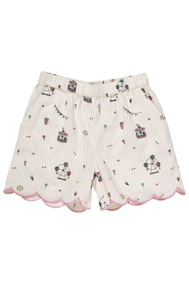 Printed shorts with deco edge - Cream tivoli print