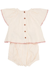 Seersucker baby set with embroidery - Dusty Rose With Cream Stripe