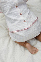 Seersucker baby set with embroidery - Dusty Rose With Cream Stripe