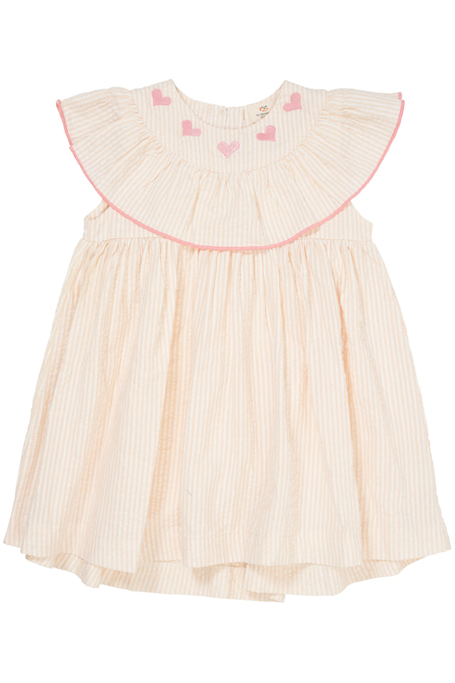 Seersucker dress with heart - Dusty rose with cream stripe pink