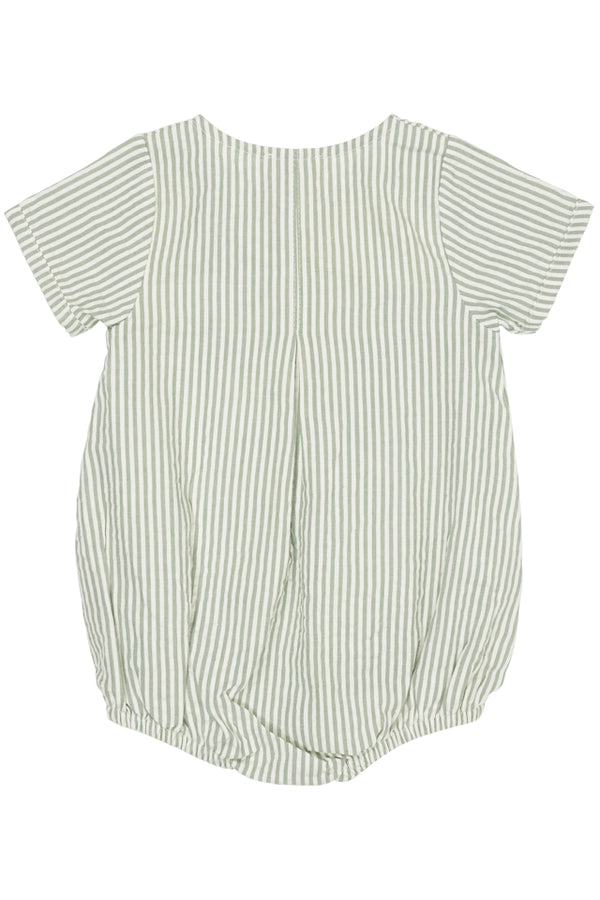 Seersucker romper with sleeves - Green with cream stripes