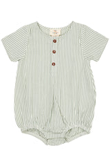 Seersucker romper with sleeves - Green with cream stripes