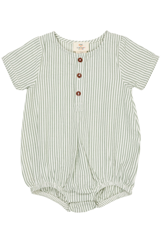 Seersucker romper with sleeves - Green with cream stripes