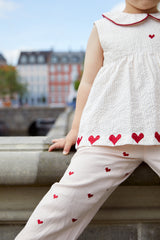 Seersucker ss blouse with hearts - Dusty Rose with cream stripe berry