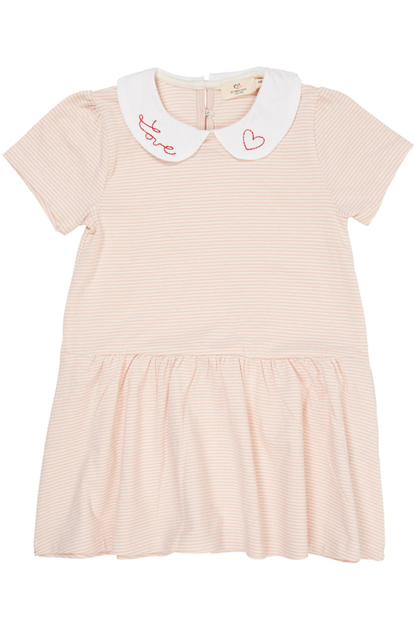 Striped dress with poplin collar - Dusty Rose