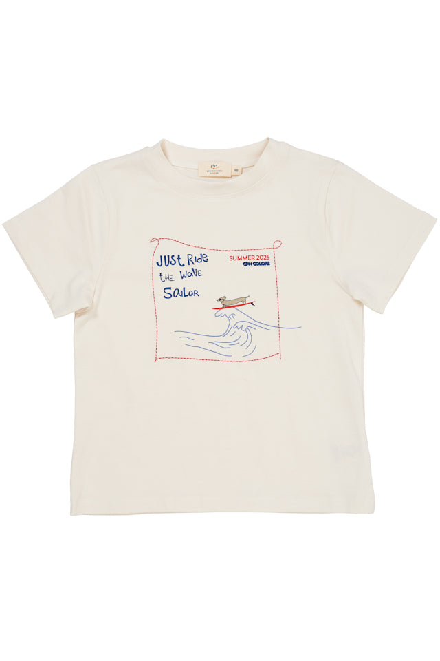 T-shirt With print and embroidery - Cream surfing dog