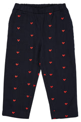 Twill Heart Pants - Navy Red Hearts