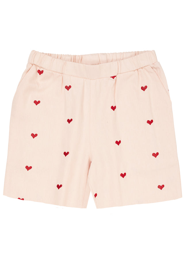 Twill Heart Shorts - Dusty Rose / Berry Hearts